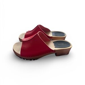 Swedish Hasbeens Red Leather Ann Low Mules